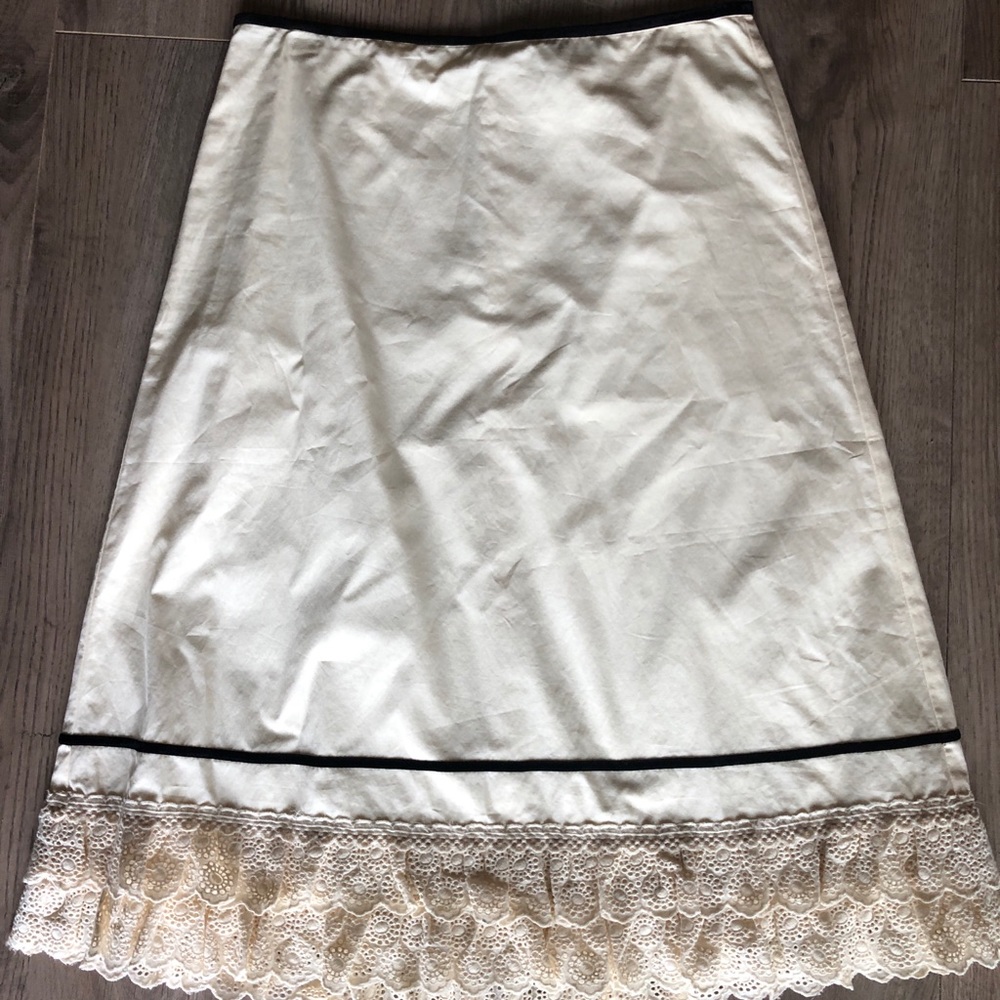 J. Crew Cream Midi Cotton Skirt Lace Ruffle and Velvet Trim Details 2006 - Picture 8 of 8